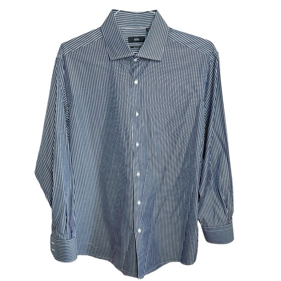 Boss Other - BOSS Navy Striped Spread Collar Regular Fit 17.5/44